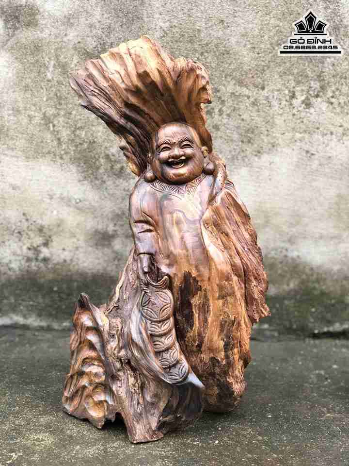 Tượng Phật Di Lặc Gỗ Bách Xanh  Cao 46 Ngang 26 Sâu 18 (cm)