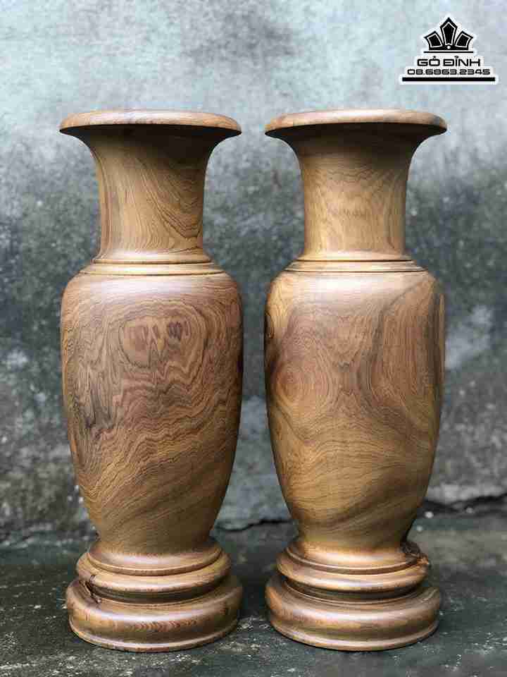 Cặp Lục Bình Gỗ Bách Xanh  Cao 41 Đường Kính 14 (cm)