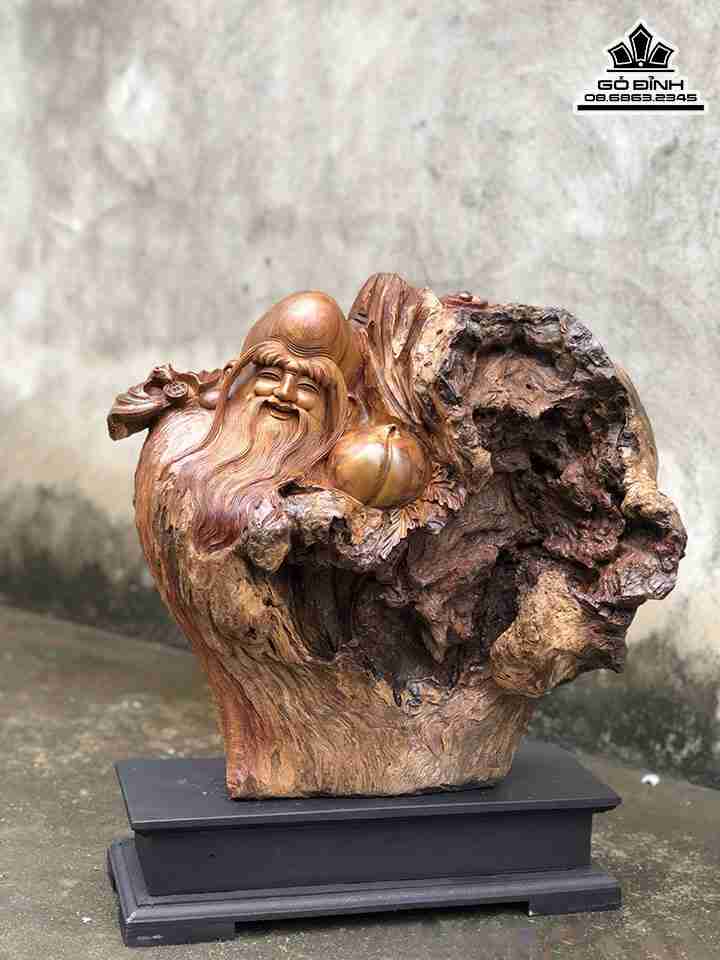 Tượng Ông Thọ Gỗ Bách Xanh  Cao 43 Ngang 45 Sâu 19 (cm)