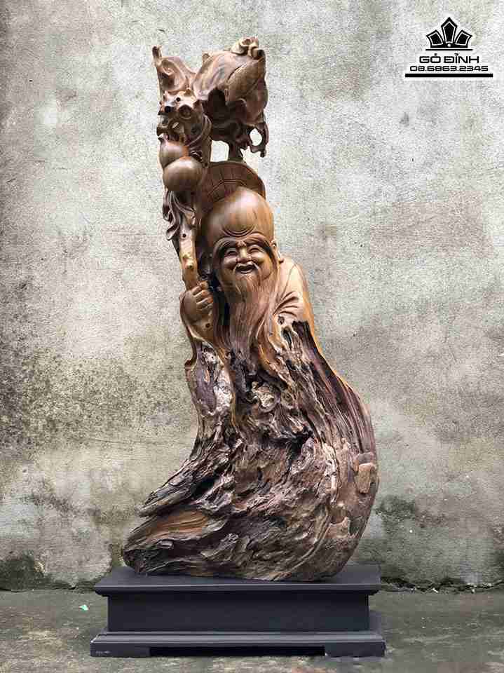 Tượng Ông Thọ Gỗ Bách Xanh  Cao 81 Ngang 43 Sâu 14 (cm)