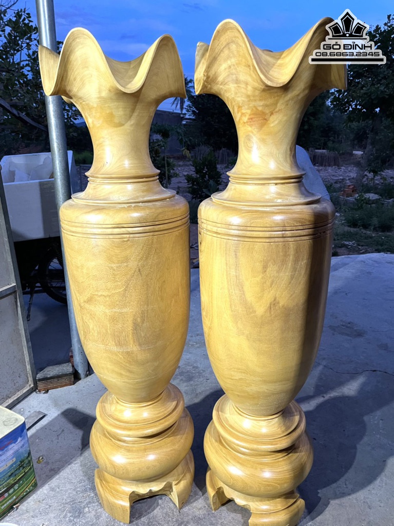 Cặp Lục Bình Gỗ Mít Cao 158 Đường Kính 41 (cm)