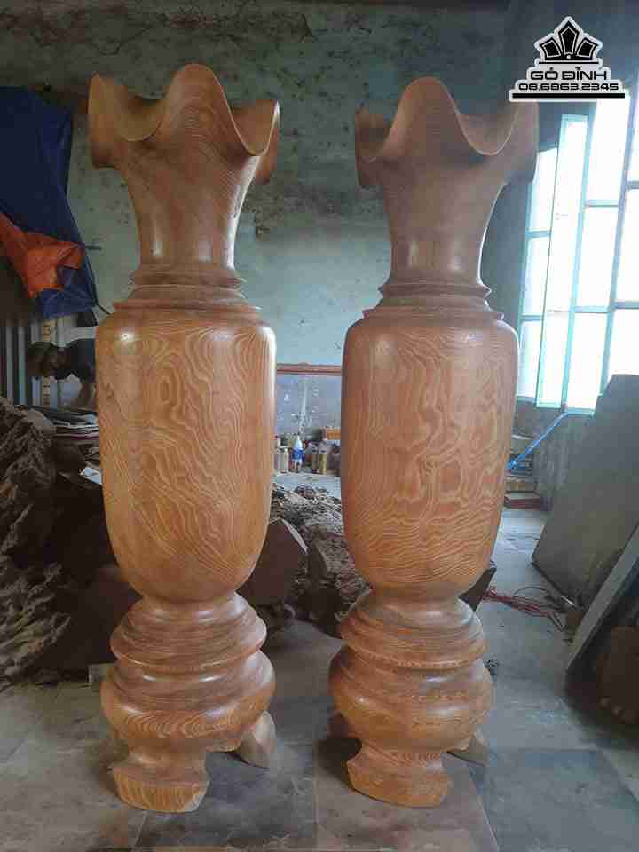 Cặp Lục Bình Gỗ Du Sam  Cao 167 Đường Kính 45 (cm)