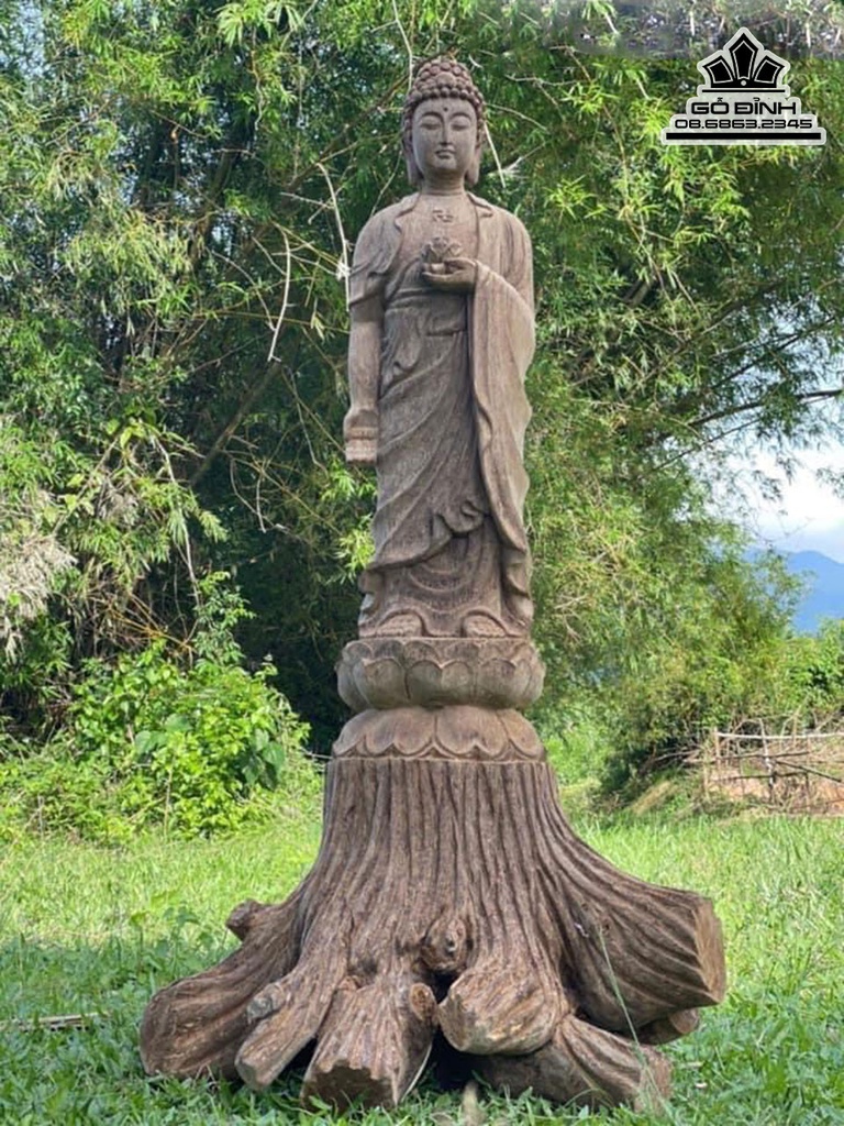 Tượng Phật A Di Đà Gỗ Trầm Hương Cao 145 Ngang 77 (cm)