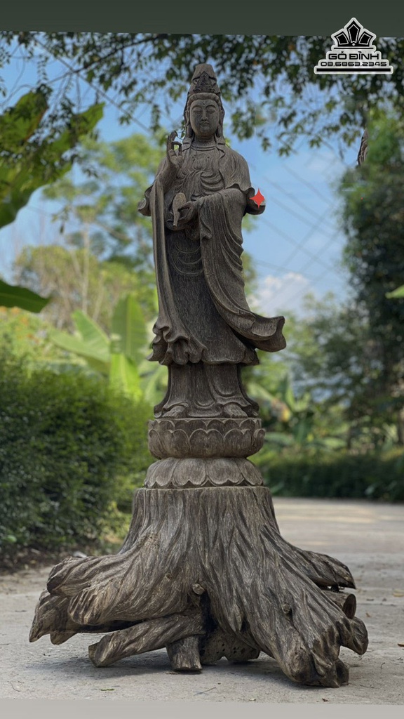 Tượng Phật Quan Âm Đứng Gỗ Trầm Hương Cao 160 Ngang 89 Sâu 85 (cm)