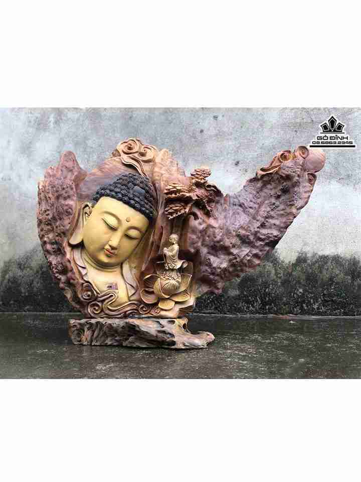 Tượng Diện Phật Tổ Gỗ Xá Xị ( Gù Hương )  Cao 48 Ngang 69 Sâu 15 (cm)