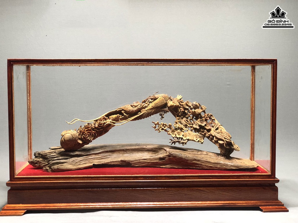 Cầu Như Ý Mai Điểu Gỗ Hoàng Đàn Cao 17 Ngang 40 Sâu 8 (cm)