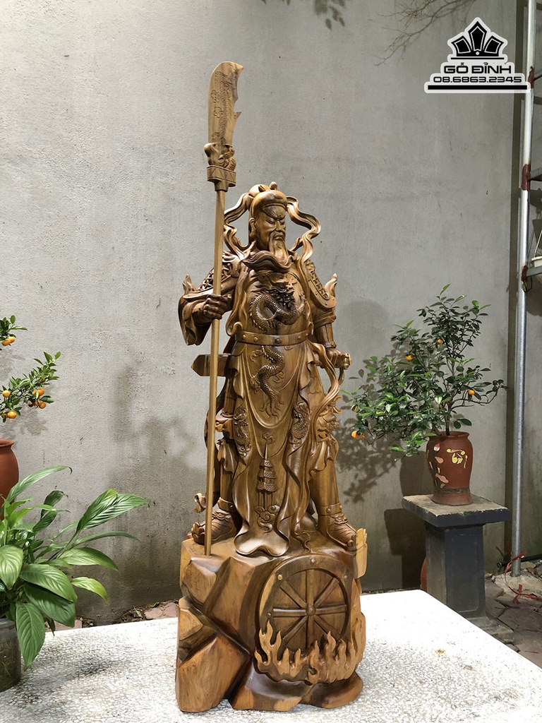 Tượng Quan Công Gỗ Bách Xanh Cao 102 Ngang 40 Sâu 30 (cm)