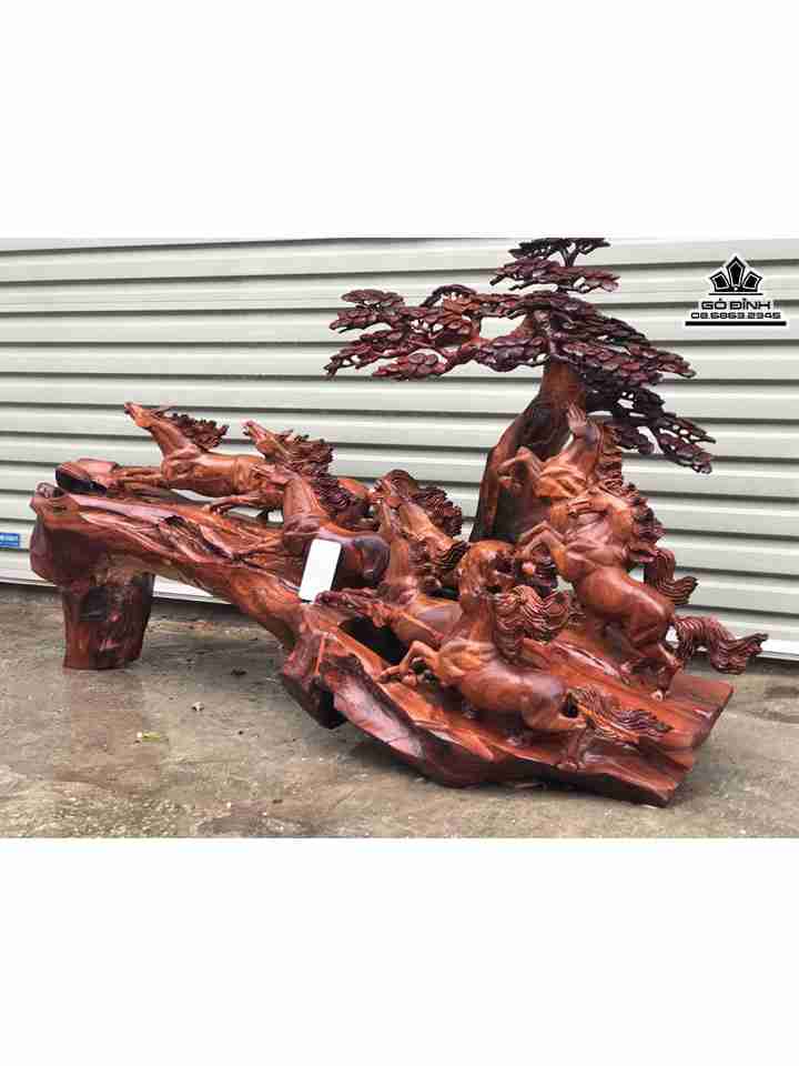 Tượng Bát Mã Phi Thiên Gỗ Hương  Cao 95 Ngang 1m60 Sâu 60 (cm)