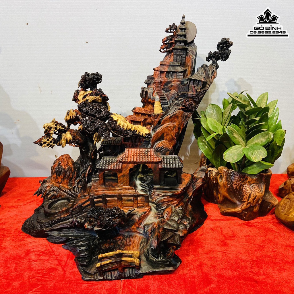 Tượng Tiểu Cảnh Xông Trầm Gỗ Trắc Cao 40 Ngang 38 Sâu 31 (cm)