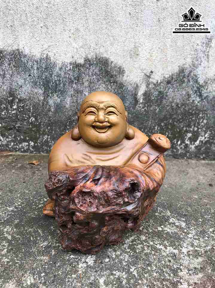 Tượng Phật Di Lặc Gỗ Bách Xanh  Cao 14 Rộng 13 Dày 10 (cm)