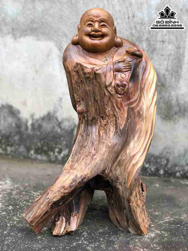 Tượng Phật Di Lặc Gỗ Bách Xanh  Cao 43 Ngang 28 Sâu 19 (cm)