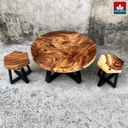 Bộ Bàn Trà 2 Ghế Gỗ Me Tây Đường Kính 80 (cm)