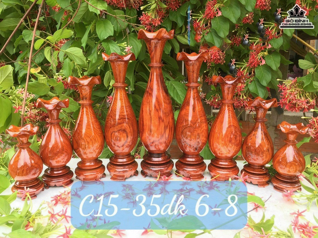 Bộ 9 Bình Gỗ Hương Cao 15-35 Đường Kính 6-8 (cm)