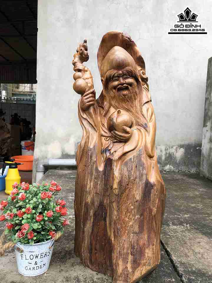 Tượng Ông Thọ Gỗ Bách Xanh  Cao 63 Ngang 26 Sâu 15 (cm)