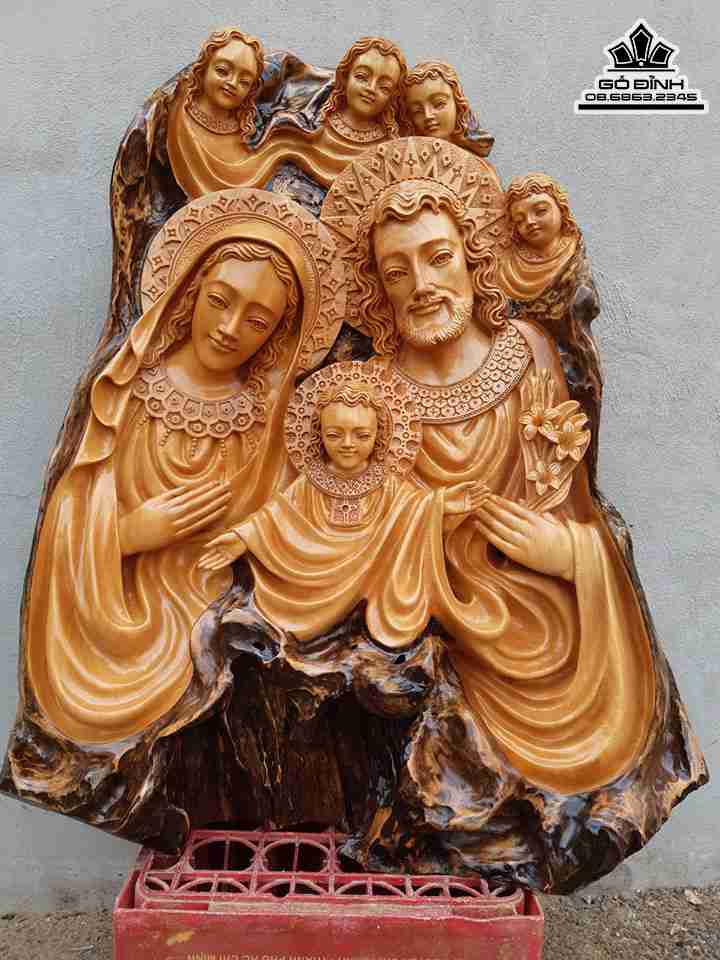 Tượng Gia Đình Thánh Gia Gỗ Trai  Cao 90 Rộng 70 Dày 25 (cm)