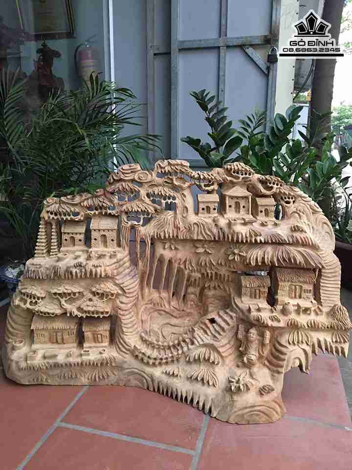 Tượng Cảnh Nhà Vách Núi Gỗ Xá Xị ( Gù Hương )  Cao 72 Ngang 112 Sâu 45 (cm)