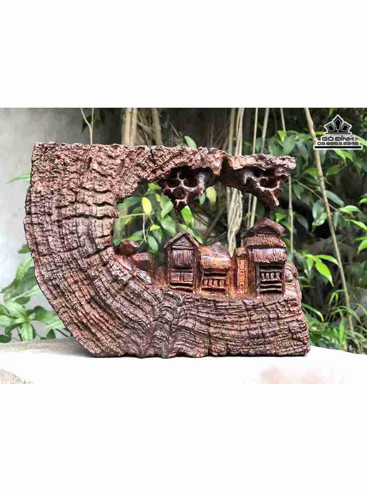 Tượng Cảnh Quê Hương Gỗ Trắc  Cao 15 Ngang 20 Sâu 11 (cm)