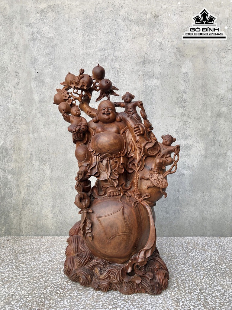 Tượng Phật Di Lặc Tam Phúc Gỗ Xá Xị (Gù Hương) Cao 80 Ngang 45 Sâu 35 (cm)