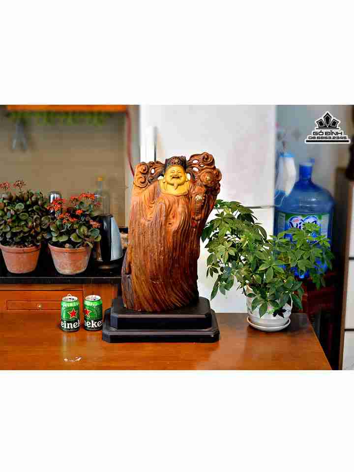 Tượng Thần Tài Gỗ Lũa Bách Xanh  Cao 52 Ngang 30 Dày 16 (cm)