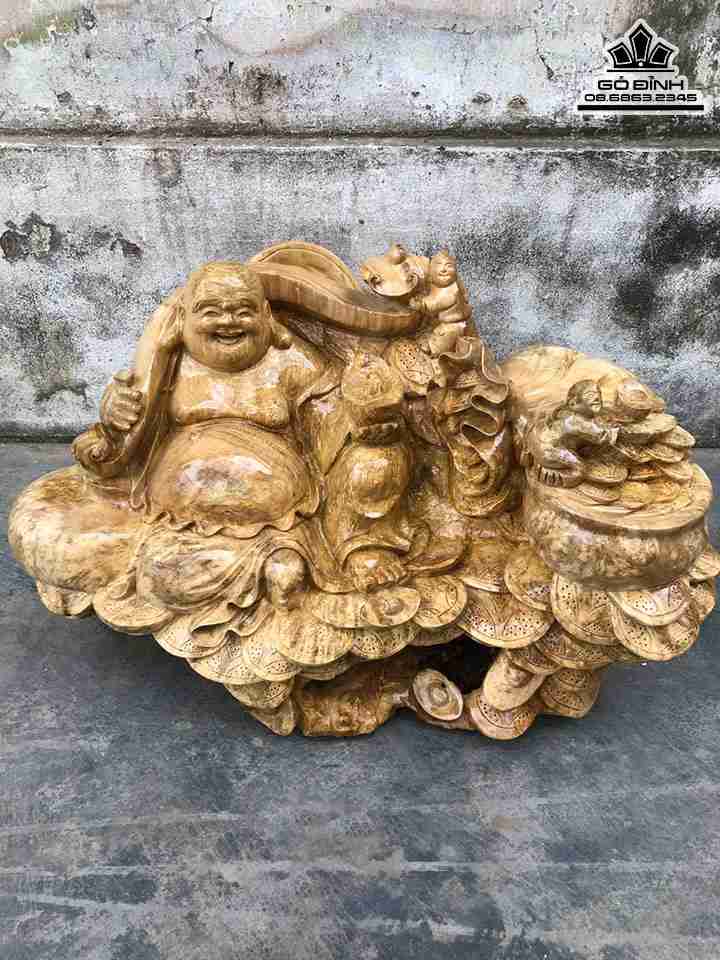 Tượng Phật Di Lặc Ngồi Gỗ Nu Nghiến  Cao 39 Ngang 73 Sâu 36 (cm)