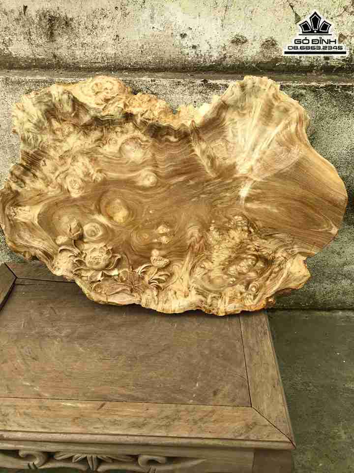 Khay Trà Hoa Sen Gỗ Nu Nghiến  Cao 37 Ngang 50 Dày 4 (cm)