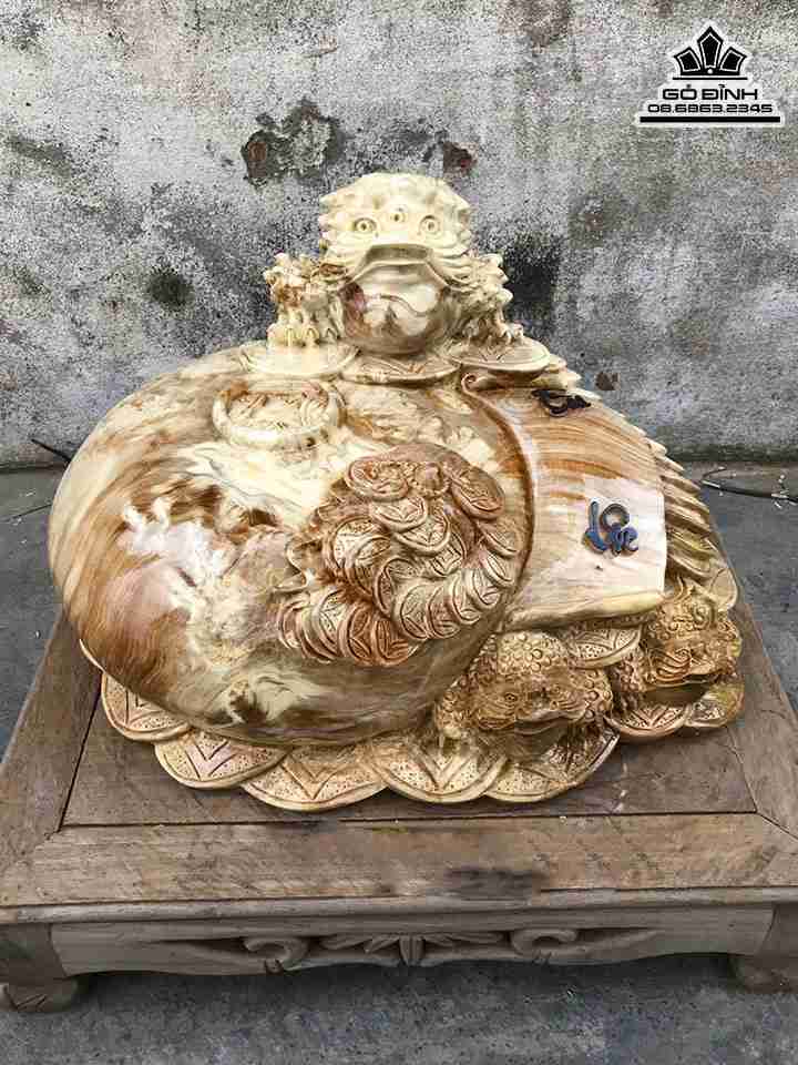 Tượng Tam Cóc Thiềm Thừ Chấn Lộc Gỗ Nu Nghiến  Cao 27 Ngang 42 Sâu 33 (cm)