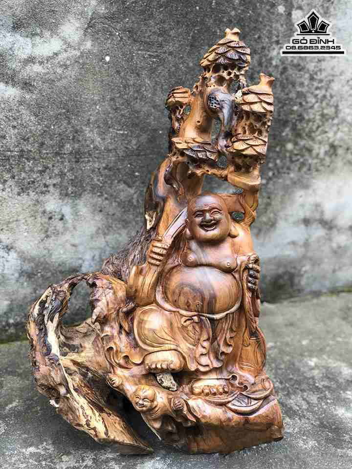 Tượng Phật Di Lặc Gỗ Bách Xanh  Cao 55 Ngang 33 Sâu 26 (cm)