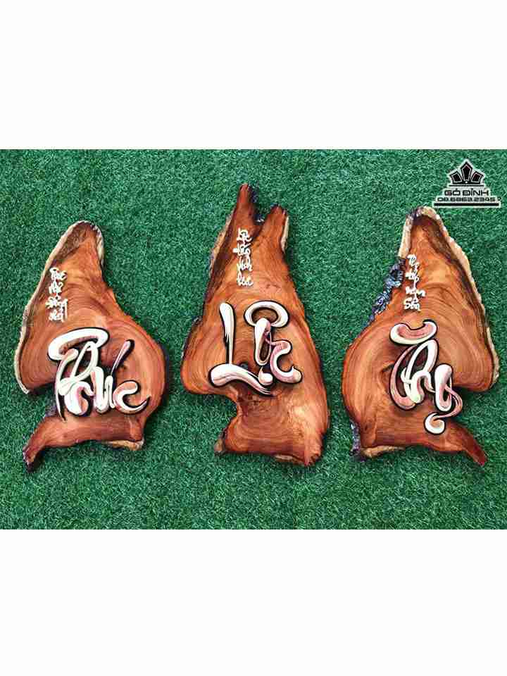 Tranh Phúc Lộc Thọ Gỗ Gõ Đỏ (Cate )  Rộng 37 Cao 60 (cm)