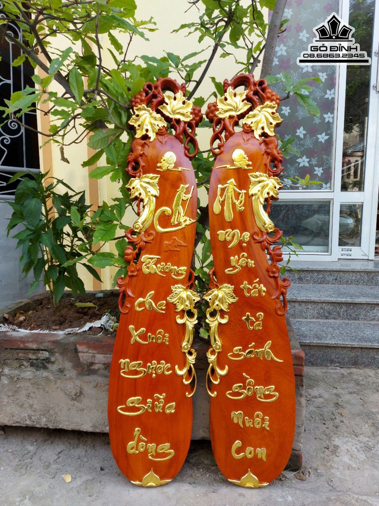 Tranh Gỗ Tranh Thư Pháp Cha Mẹ Gỗ Hương Cao 107 Ngang 23 (cm)