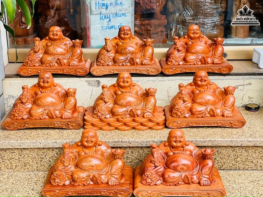 Tượng Phật Di Lặc Gỗ Hương Cao 23 Ngang  40 Sâu 21 (cm)