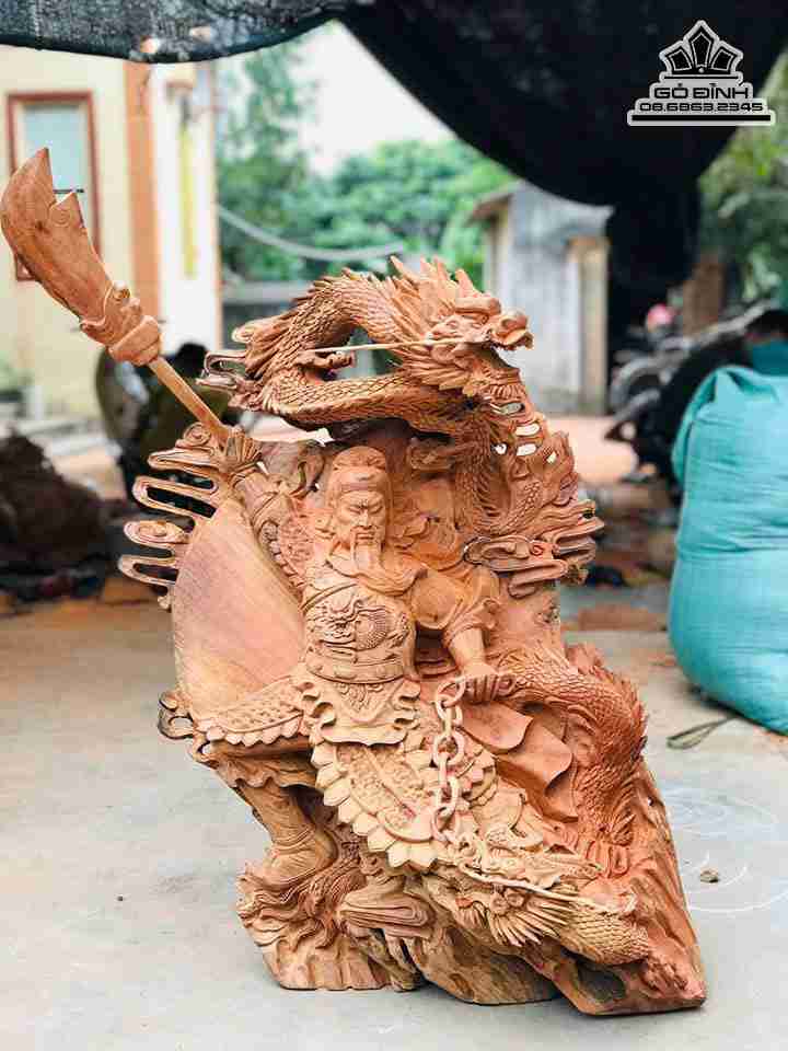 Tượng Quan Công Hàng Long Gỗ Hương  Cao 88 Ngang 66 Sâu 36 (cm)