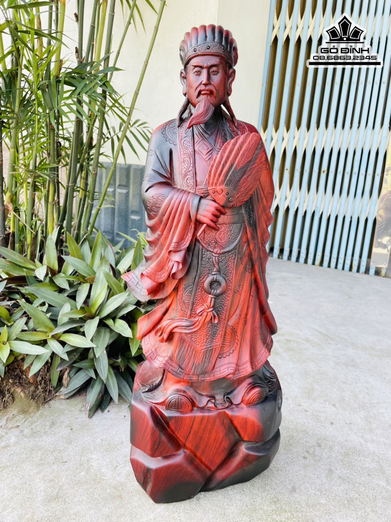 Tượng Khổng Minh (Gia Cát Lượng) Gỗ Trắc Cao 68 Ngang 23 Sâu 17 (cm)
