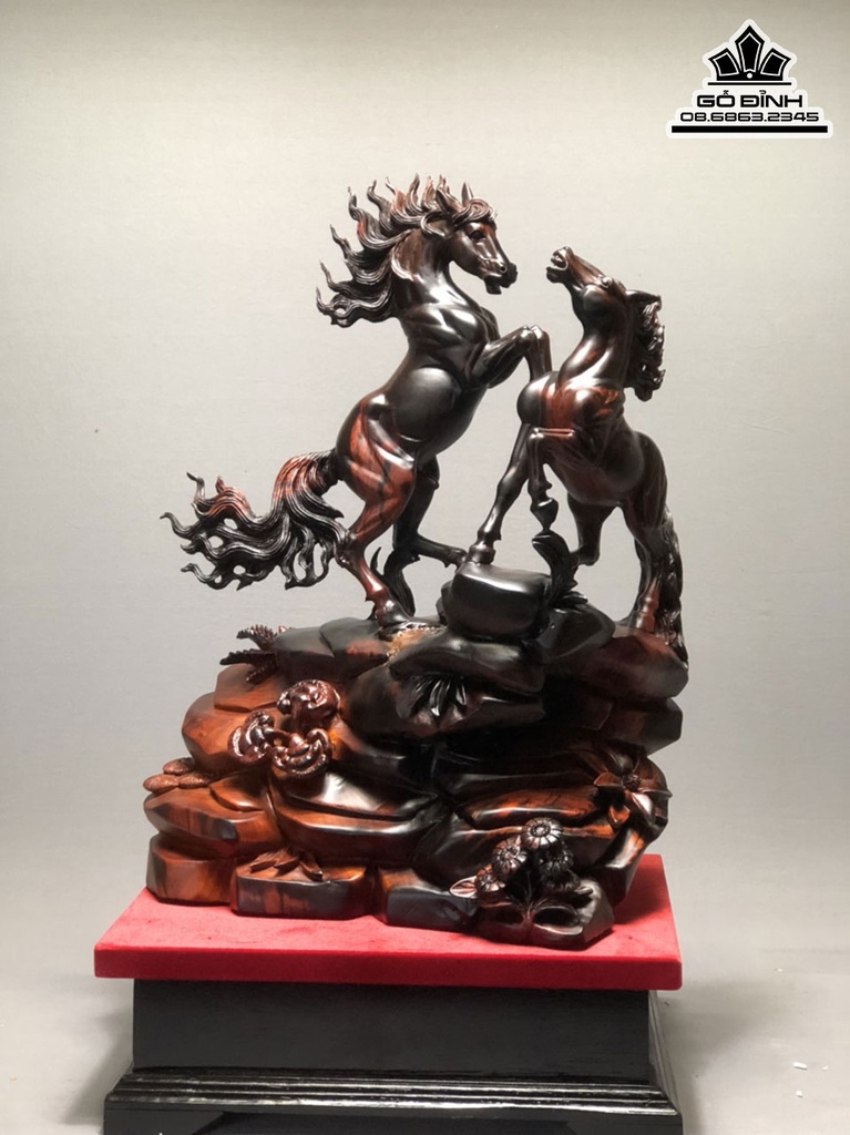 Tượng Ngựa (Song Mã Uyên Ương) Gỗ Trắc Cao 58 Ngang 35 Sâu 19 (cm)