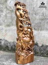 Tượng Phật Di Lặc Đứng Gốc Tùng Gỗ Bách Xanh  Cao 77 Ngang 26 Sâu 13 (cm)