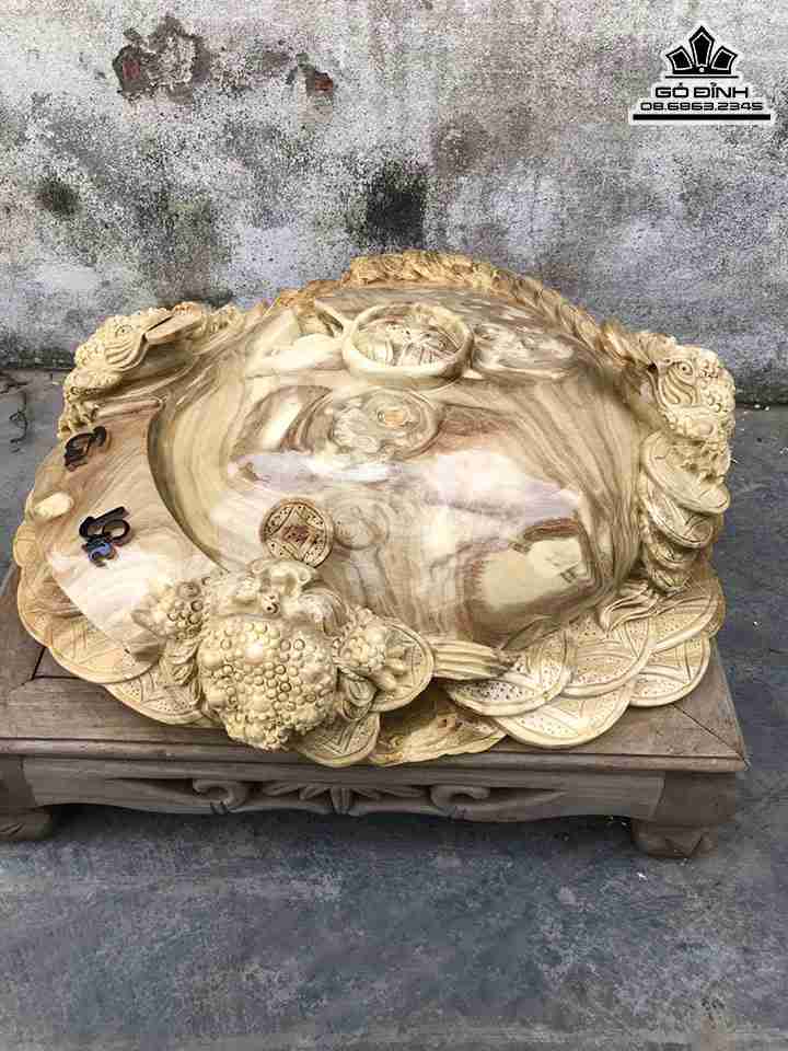 Tượng Cóc Chấn Chum Tiền Gỗ Nu Nghiến  Cao 19 Ngang 50 Sâu 40 (cm)