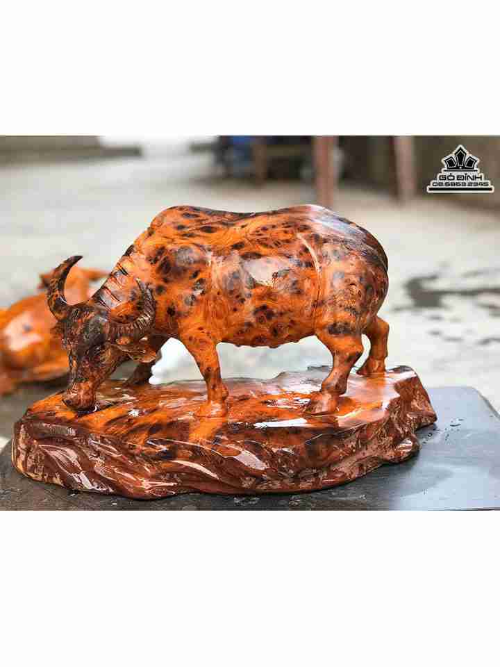 Tượng Trâu Phong Thủy Gỗ Nu Nghiến  Cao 25 Ngang 41 Sâu 21 (cm)