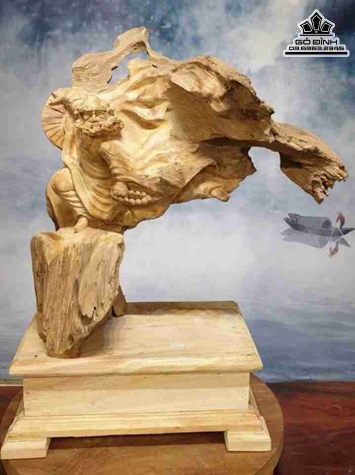 Tượng Đạt Ma Xuất Quyền Gỗ Ngọc Am  Cao 65 Ngang 56 Sâu 38 (cm)