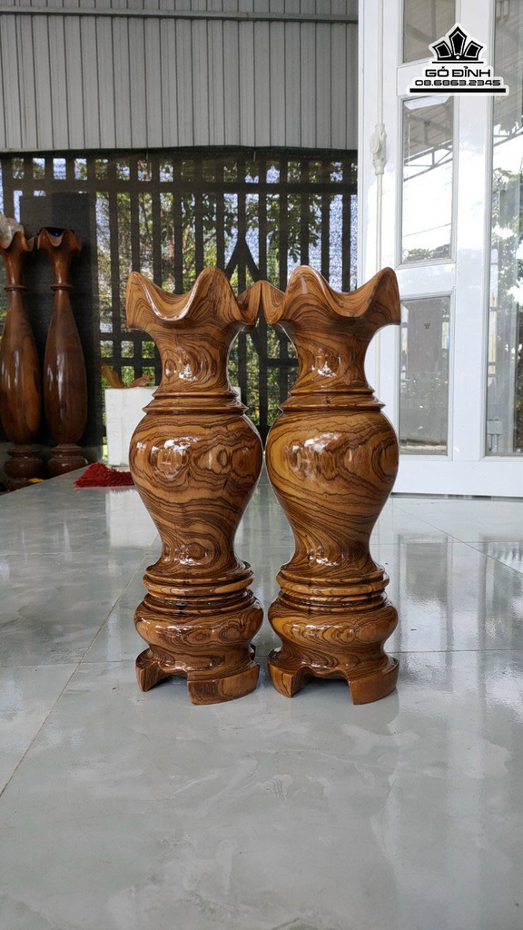 Cặp Bình Gỗ Cẩm Bông Cao 37 Đường Kính 12 (cm)
