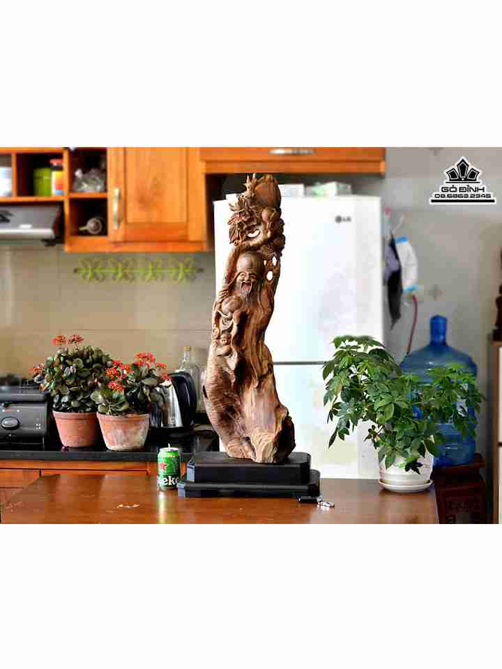 Tượng Ông Thọ Gỗ Lũa Bách Xanh  Cao 82 Ngang 26 Dày 20 (cm)