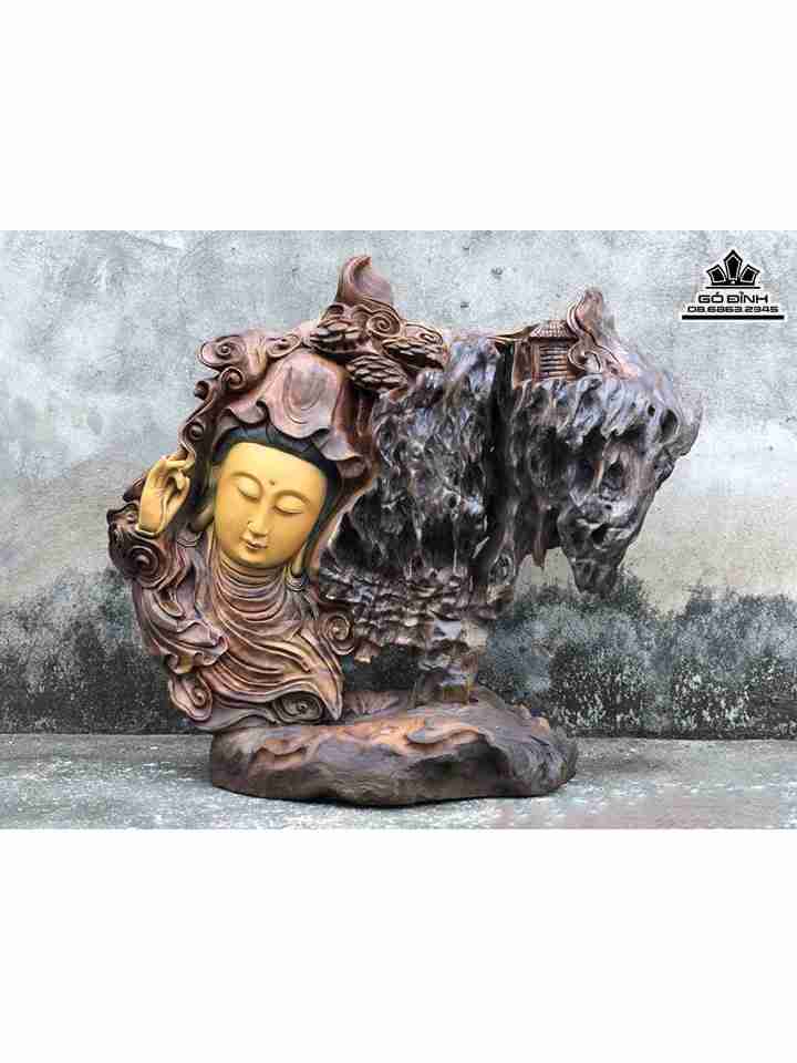 Tượng Diện Phật Bà Gỗ Xá Xị ( Gù Hương ) Cao 56 Ngang 62 Sâu 16 (cm)