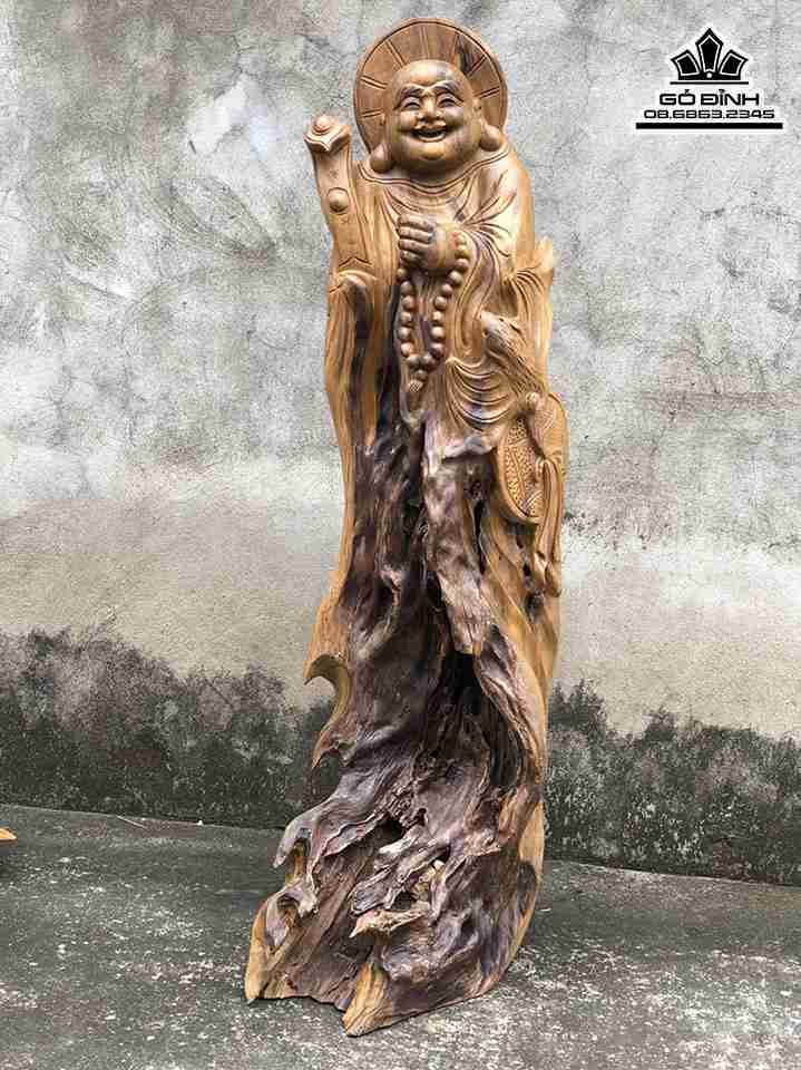 Tượng Phật Di Lặc Gỗ Bách Xanh  Cao 88 Ngang 25 Dày 25 (cm)