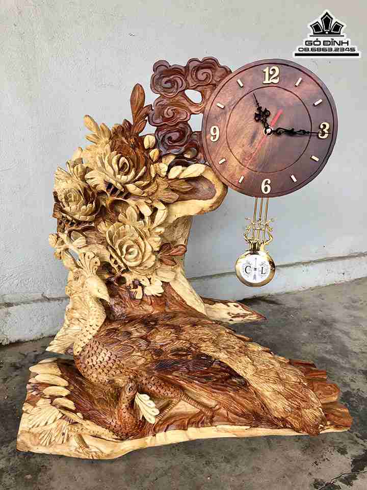 Đồng Hồ Phu Thê Gỗ Hương  Cao 65 Ngang 58 Sâu 30 (cm)