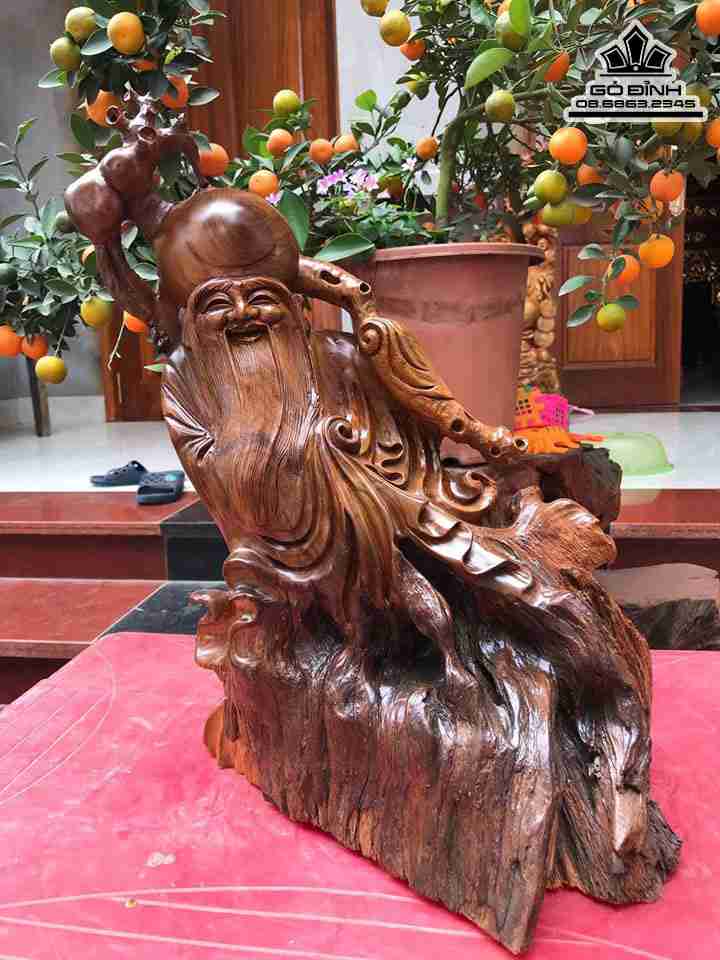 Tượng Ông Thọ Gỗ Bách Xanh  Cao 50 Ngang 34 Sâu 25 (cm)