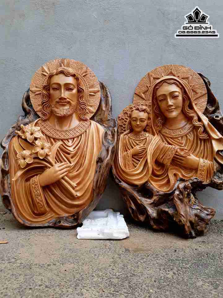 Tượng Gia Đình Thánh Gia Gỗ Trai  Cao 80 Rộng 55 (cm)