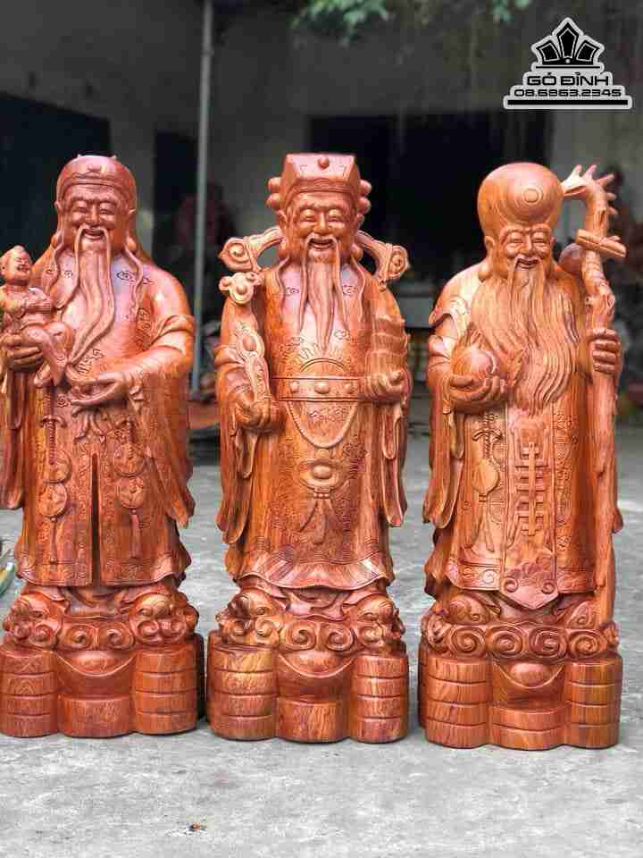 Tượng Tam Đa Phúc Lộc Thọ Gỗ Hương  Cao 100 Rộng 36 Sâu 31 (cm)