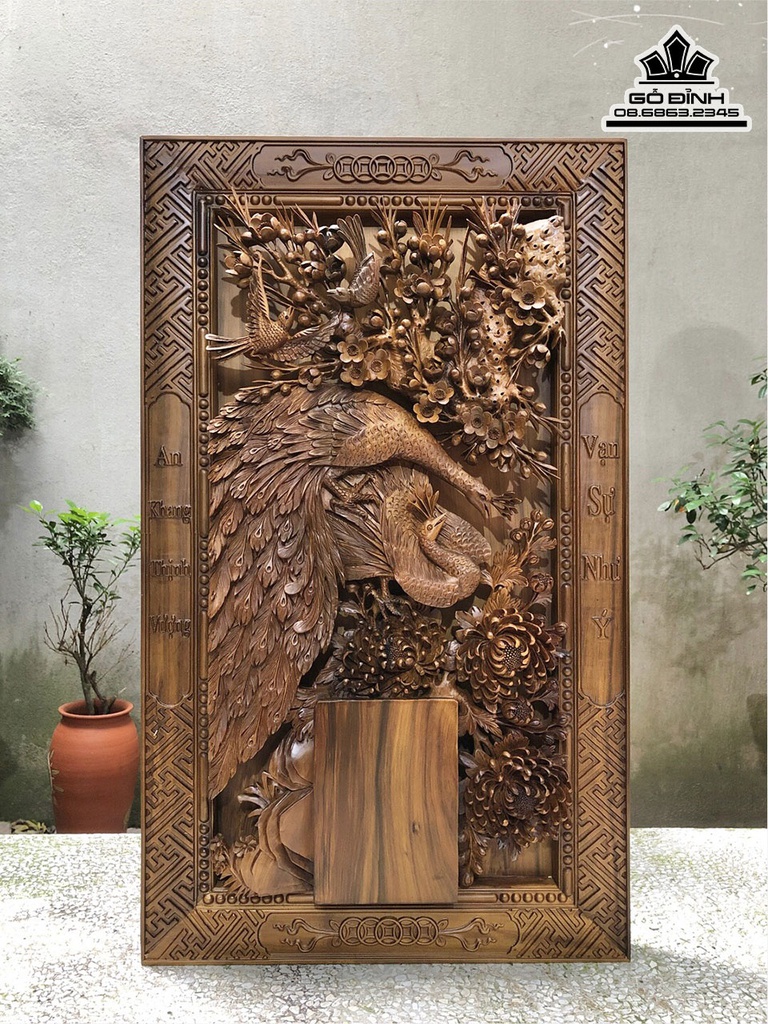 Tranh Phu Thê Viên Mãn Gỗ Ngọc Am Cao Dài 82 Rộng 48 Dày 8 (cm)