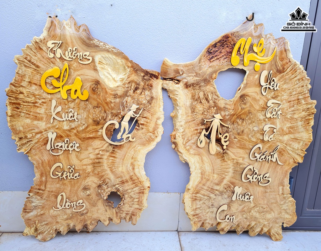 Tranh Gỗ Tranh Thư Pháp Cha Mẹ Gỗ Nu Nghiến Cao 65 Ngang 44 Dày 2.5 (cm)