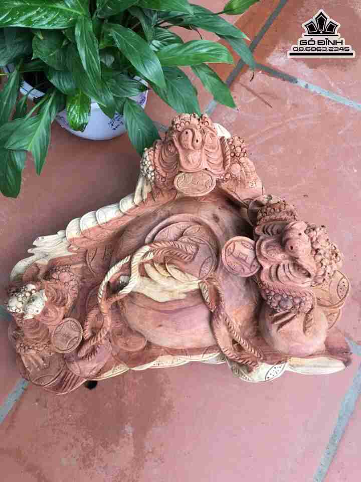 Tượng Tam Cóc Chấn Lộc Gỗ Hương  Cao 27 Ngang 41 Sâu 38 (cm)