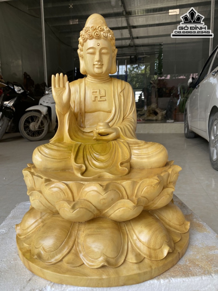 Tượng Phật A Di Đà Gỗ Mít Cao 50 Ngang 32 Sâu 32 (cm)