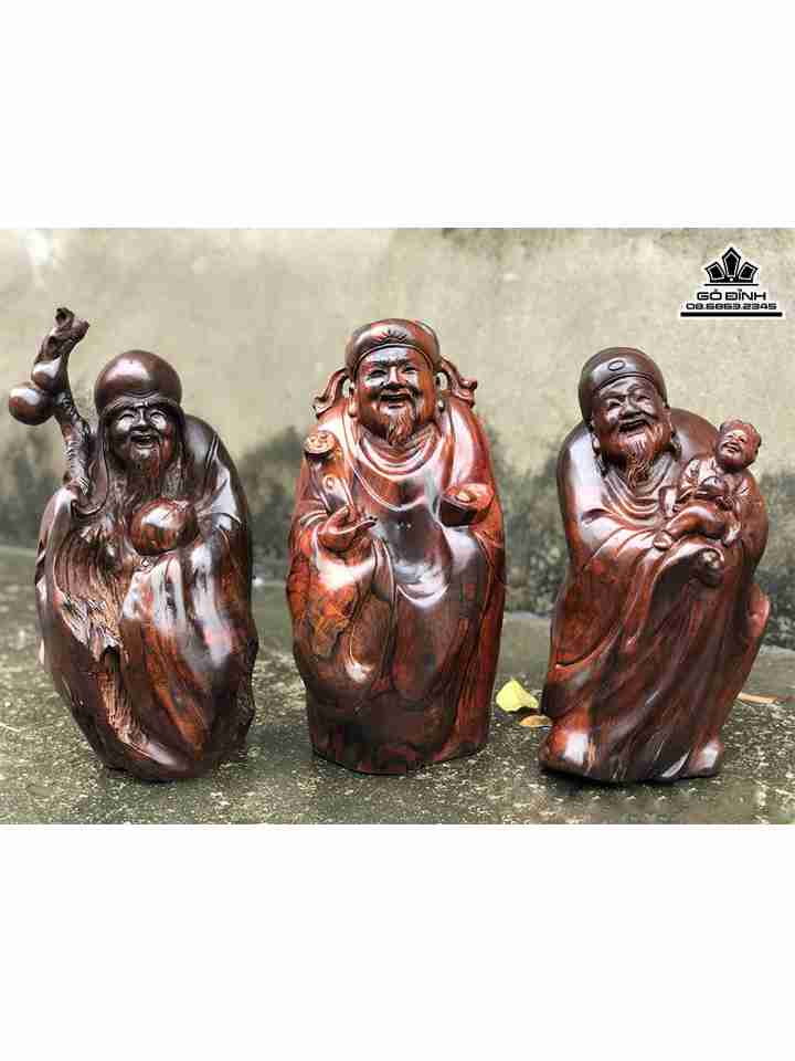 Tượng Tam Đa Phúc Lộc Thọ Gỗ Trắc  Cao 32 Rộng 16 Dày 12 (cm)